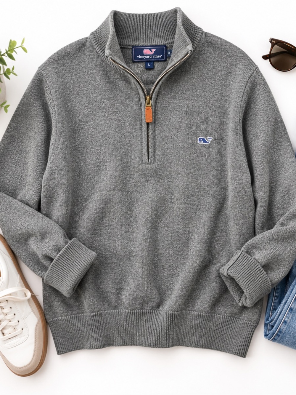 Vineyard Vines Men’s Gray Quarter-Zip Sweater – Size Large